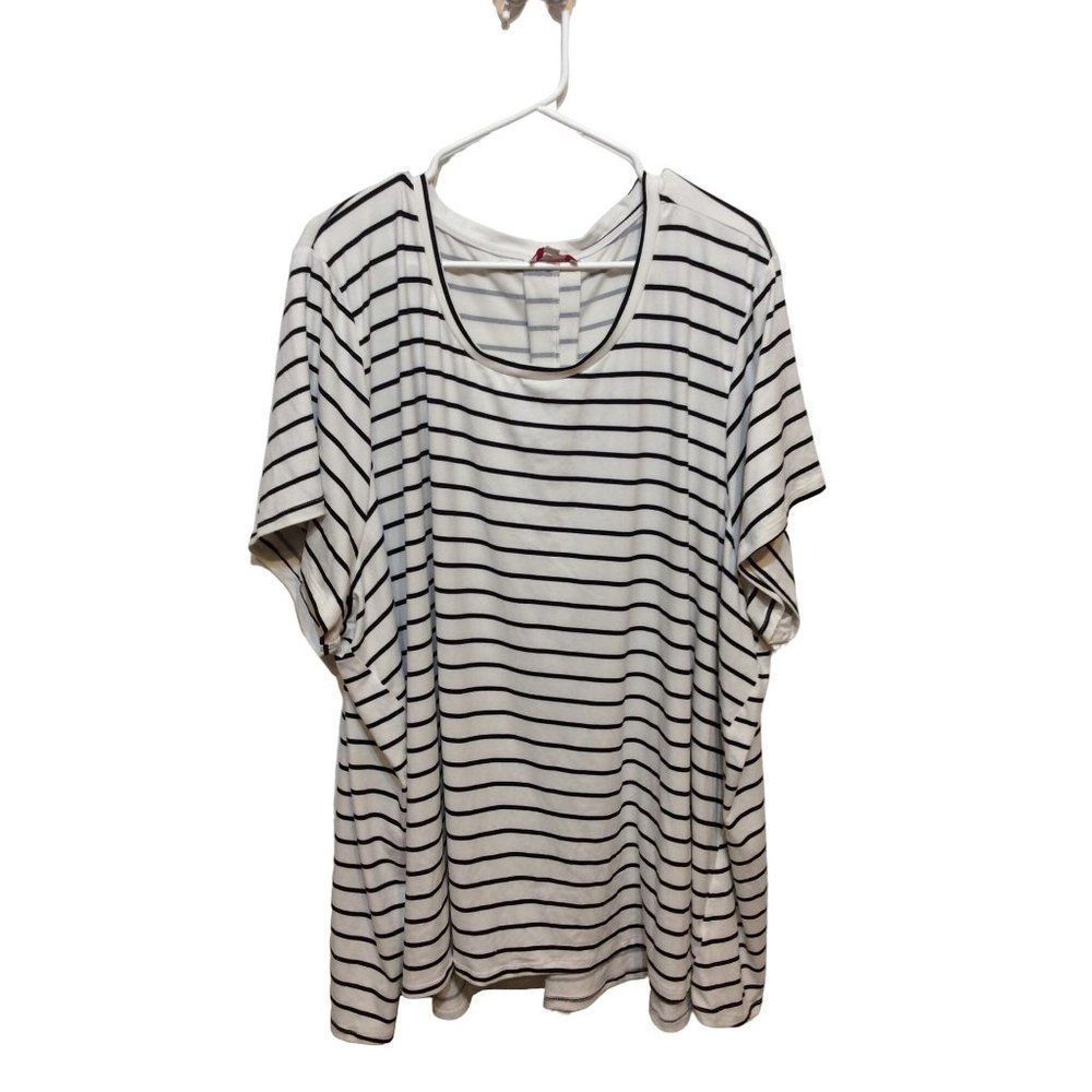 MOLLY & Isadora Women Striped Shirt Short Sleeve 5X White Blue Polyester skuC